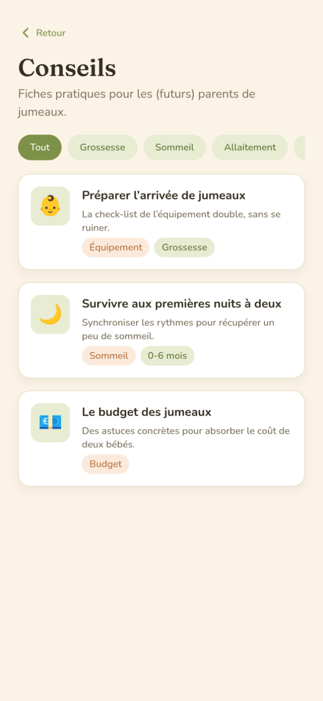 Bibliothèque de conseils spécial gémellité